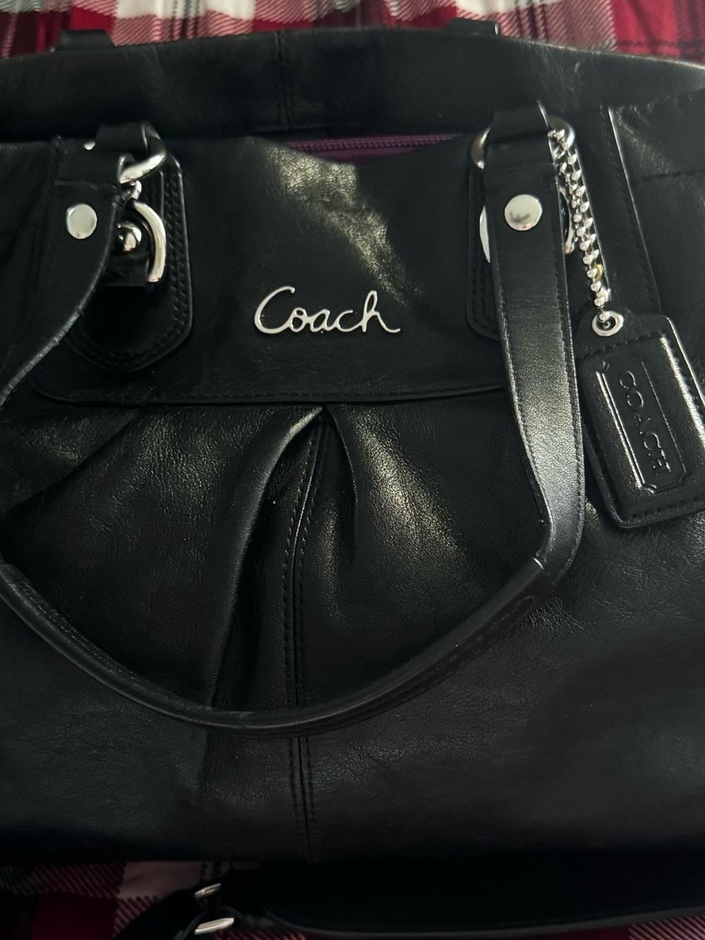 Coach Black Leather Shoulder Bag with Silver Hardware